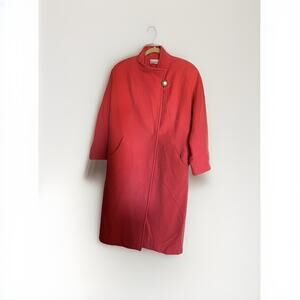 Vintage 60s Lorovi Coral Wool Swing over Coat Made in USA Mod FunnelNeck trapeze